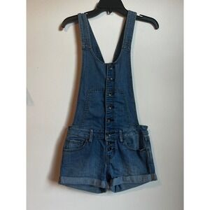 Free‎ People Denim Overalls Button Front Shortall Women's Size 24